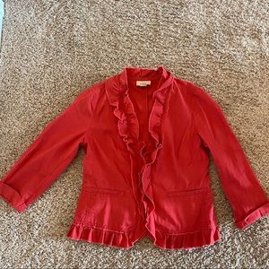 Ann Taylor Loft Outlet jacket coat ruffles red XS